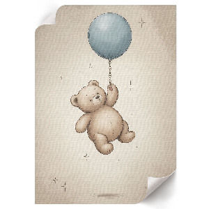 Poster featuring a teddy bear holding a balloon