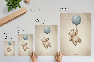 Poster featuring a teddy bear holding a balloon