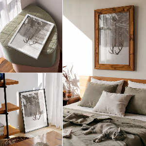 Wall art featuring antlers in the snow