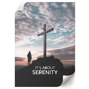 Poster with a cross on a rock