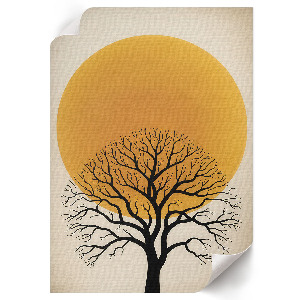 Wall print with a tree and sun design