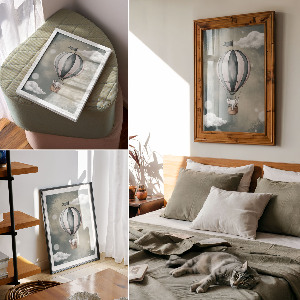 Wall art featuring an elephant in a balloon