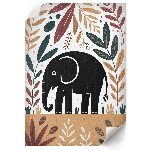 Wall print featuring an elephant among leaves