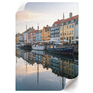Art print depicting a colorful port