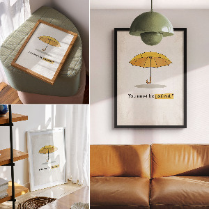 Wall art with a yellow umbrella motif