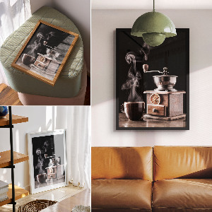 Poster featuring a coffee cup and grinder
