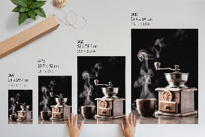 Poster featuring a coffee cup and grinder