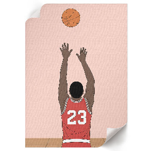 Wall art featuring a basketball player wearing number 23