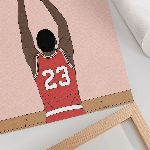 Wall art featuring a basketball player wearing number 23