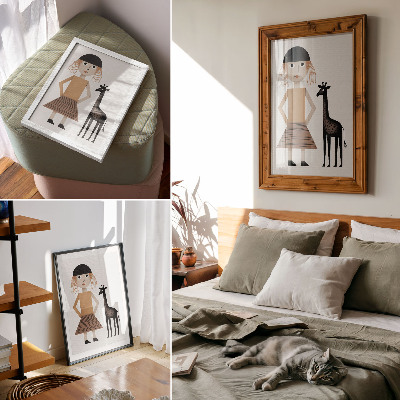 Art print Girl with a giraffe