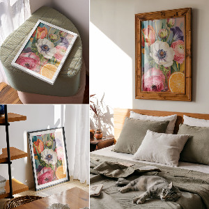 Art print with colorful flowers