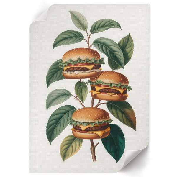 Decorative poster featuring a burger tree illustration