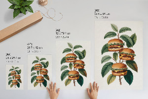 Decorative poster featuring a burger tree illustration