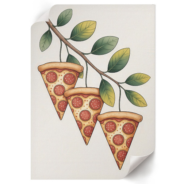 Poster with a pizza illustration on a branch