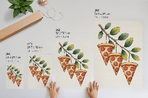Poster with a pizza illustration on a branch