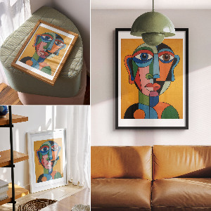 Decorative poster with a surrealist portrait