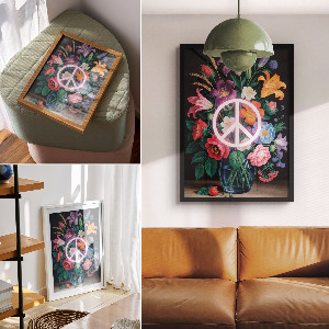 Poster with a peace and flowers design