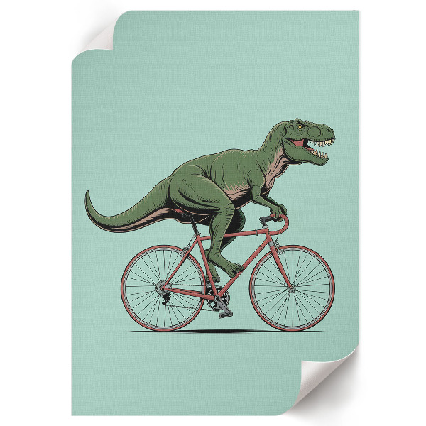 Poster of a dinosaur riding a bicycle