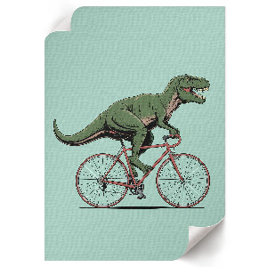 Poster of a dinosaur riding a bicycle