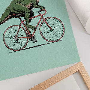 Poster of a dinosaur riding a bicycle