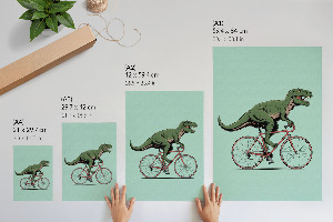 Poster of a dinosaur riding a bicycle