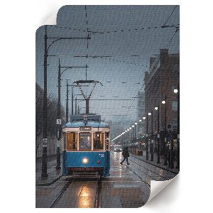 Wall print featuring a blue tram
