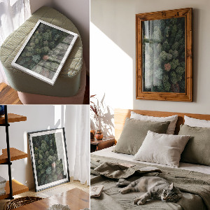 Wall art showing a forest from above