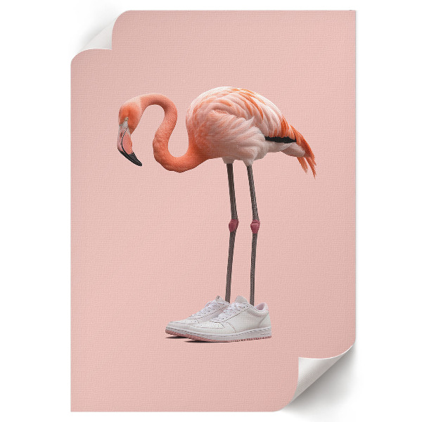 Wall print of a flamingo wearing boots