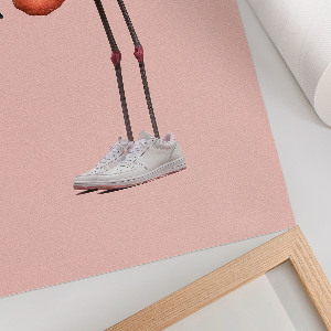 Wall print of a flamingo wearing boots