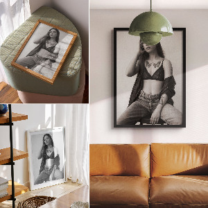 Wall print with a black and white portrait