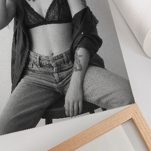 Wall print with a black and white portrait