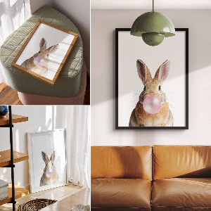 Art print featuring a bunny with gum