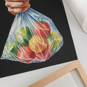 Wall art depicting fruit in a paper bag