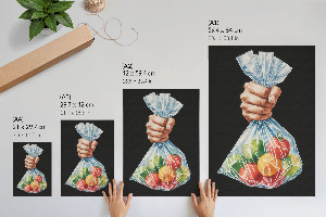 Wall art depicting fruit in a paper bag