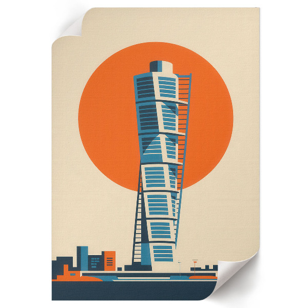 Art print depicting a modern skyscraper