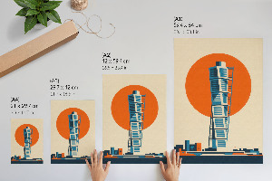 Art print depicting a modern skyscraper