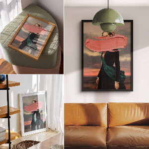 Wall print featuring pink surrealist artwork