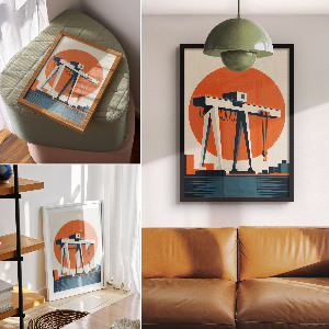 Decorative poster featuring a retro crane illustration