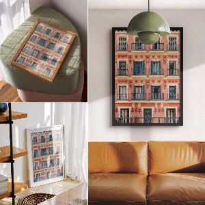 Poster showing colorful architecture