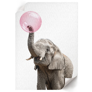 Wall print featuring a bubblegum elephant