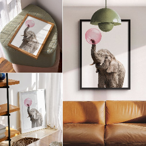 Wall print featuring a bubblegum elephant