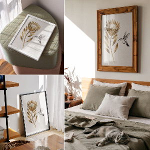 Wall art featuring a hummingbird and a flower
