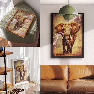 Art print of an elephant with lightning