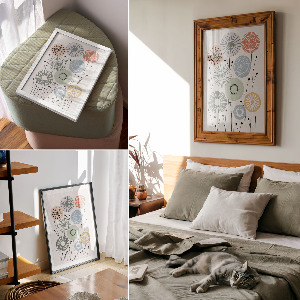 Wall print with geometric floral illustration