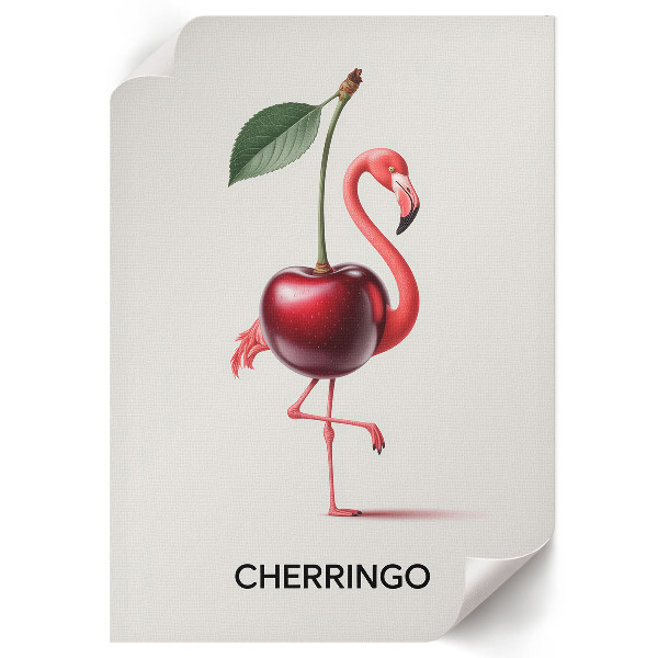 Wall art with a flamingo and cherry motif