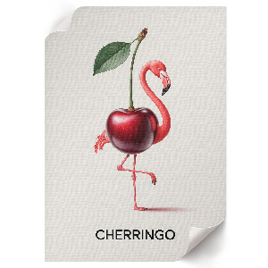 Wall art with a flamingo and cherry motif