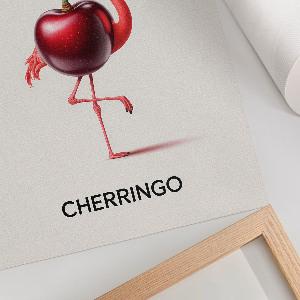 Wall art with a flamingo and cherry motif