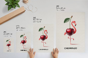 Wall art with a flamingo and cherry motif