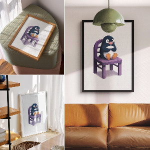 Art print Penguin on a chair