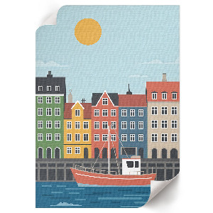 Wall print depicting a port town